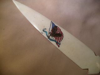 Scrimshaw Buffalo Bone Spear Handle Letter Opener Eagle - Flag photo