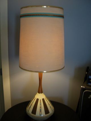 Vintage Mid Century Modern Retro Danish Teak Wood Lava Drip Signed Lamp photo
