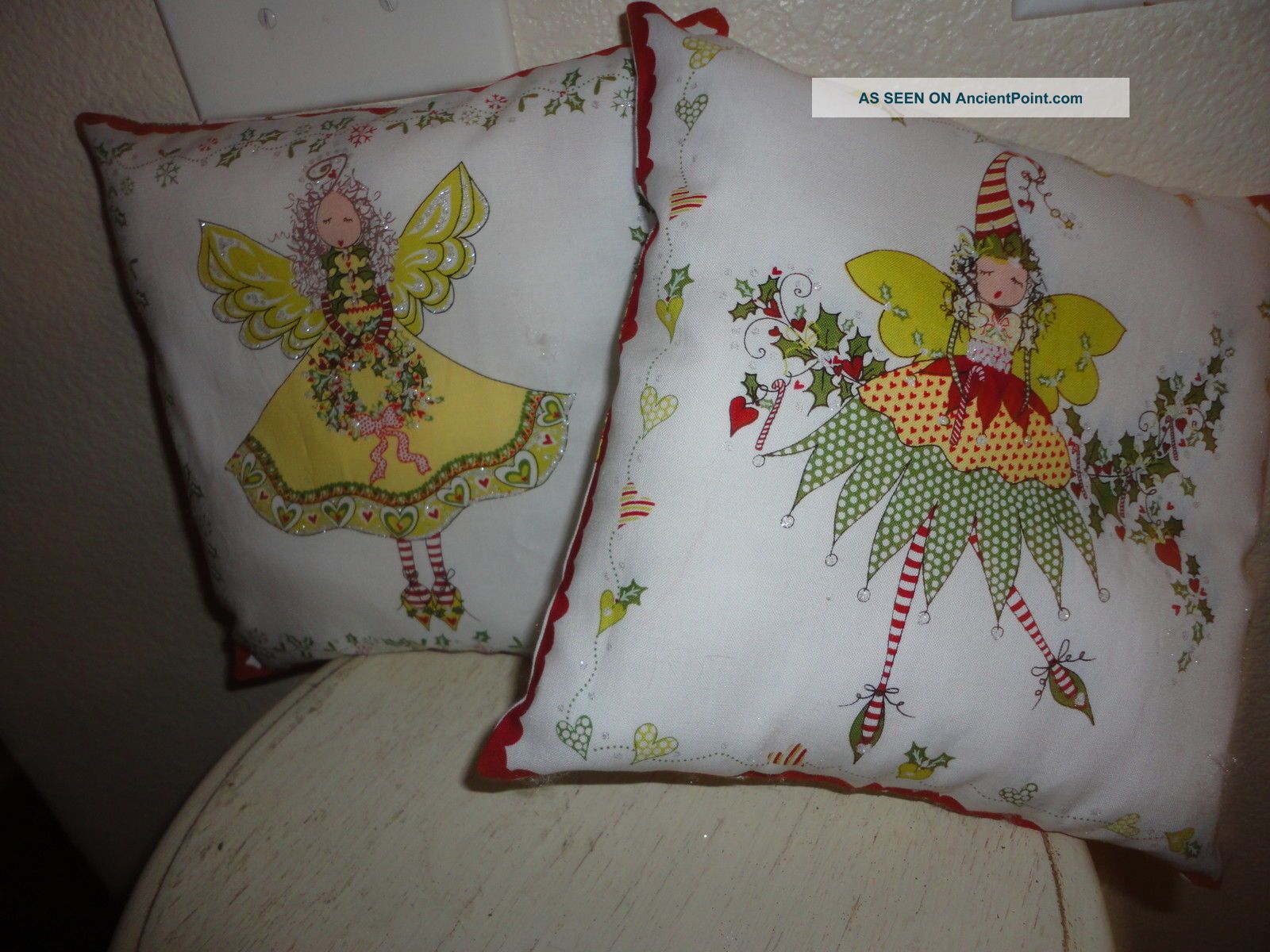 A Set Of Two Christmas Angel Pillows Primitives photo