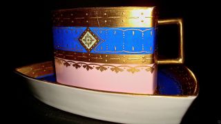 Art Deco 1920s Cobalt Gold Leaf Triangualr Cabinet Demitasse Cup & Saucer D.  J. photo