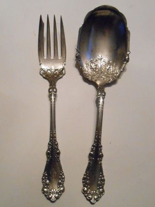 2 Vintage 1847 Rogers Bros Silver Plate Serving Spoon & Fork Berkshire photo