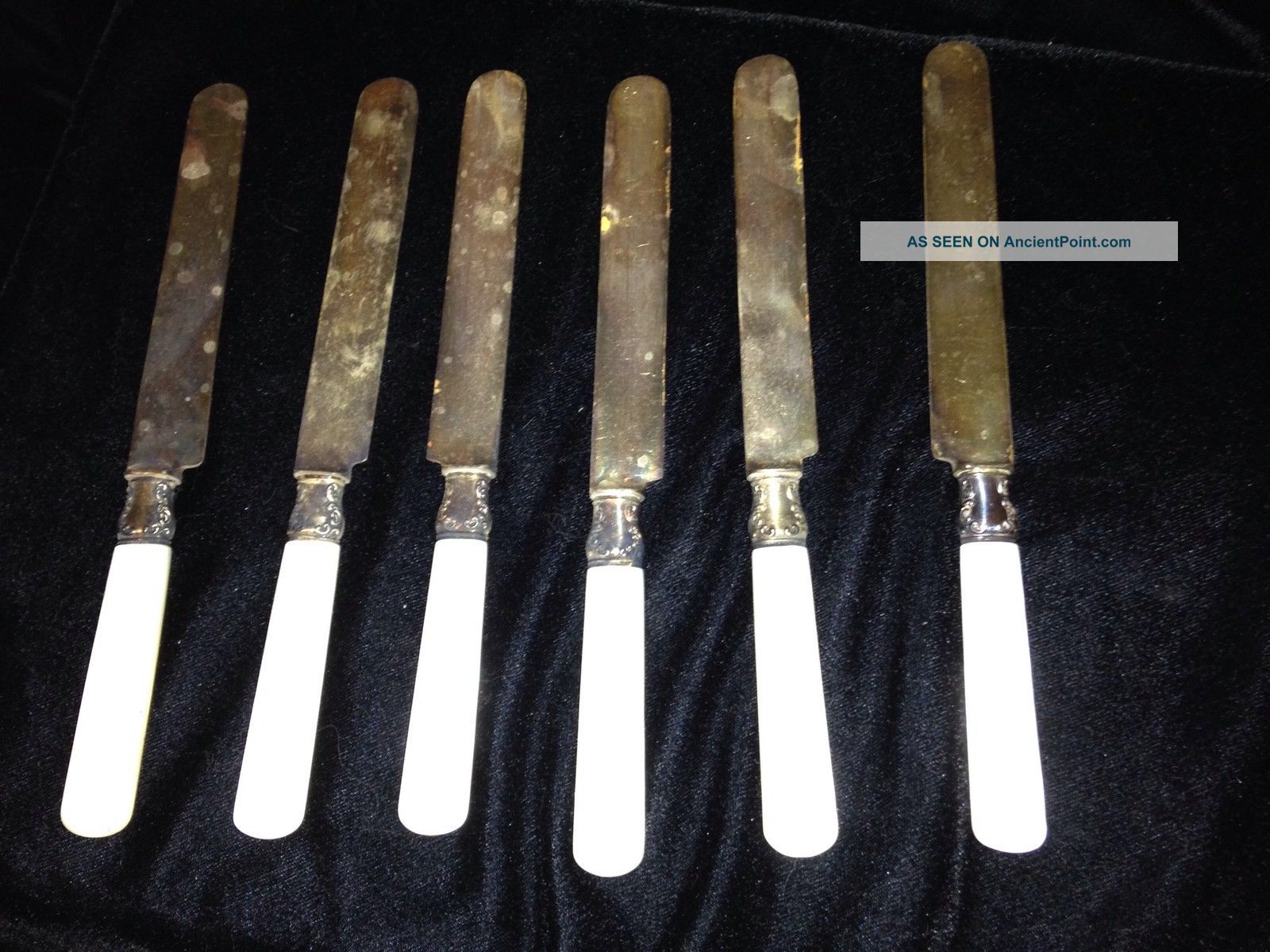 Antique Mother Of Pearl Handled Knives Marked Universal Set Of 6 Flatware & Silverware photo