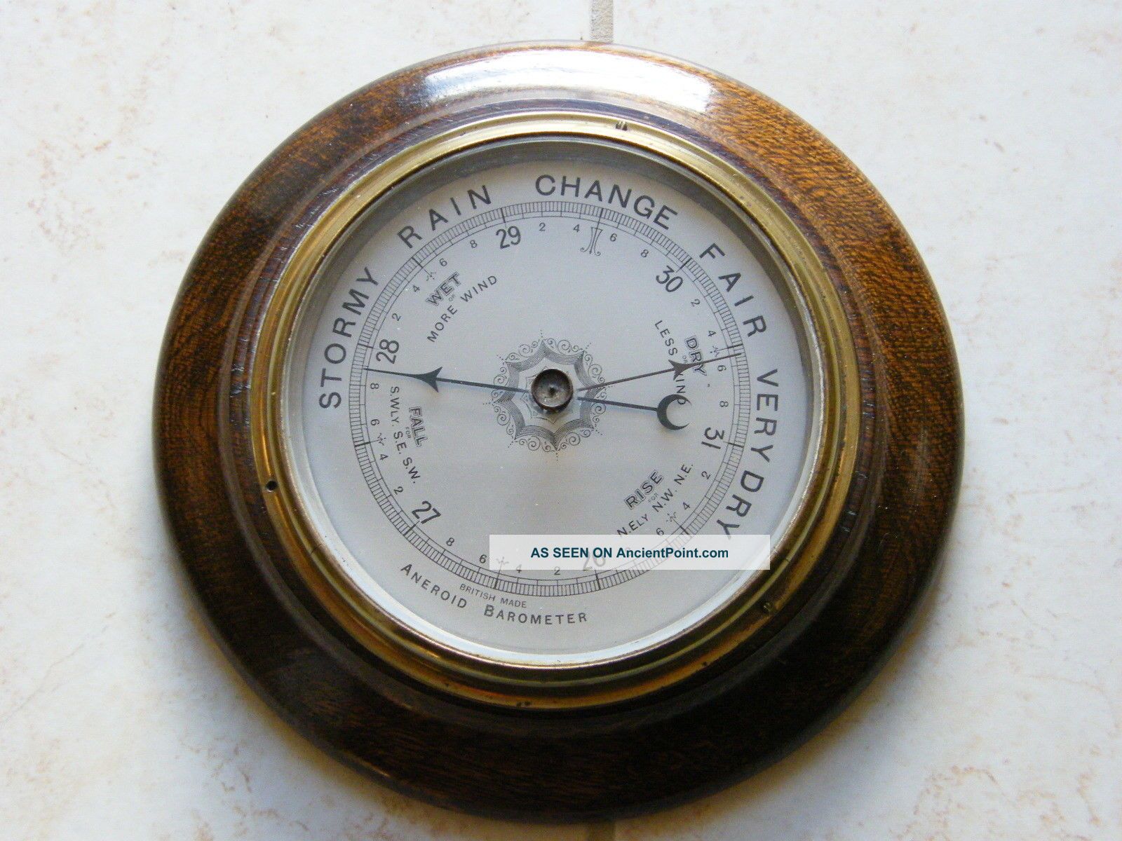 Vintage - Carved Oak/brass Mounted Portal Style - Aneroid Wall Barometer - Circa 1930s Other photo
