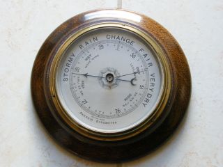 Vintage - Carved Oak/brass Mounted Portal Style - Aneroid Wall Barometer - Circa 1930s photo