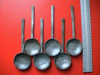 Rare Complete Set Of Six Antique Pewter Dinner Spoons,  18th Century Ad. photo