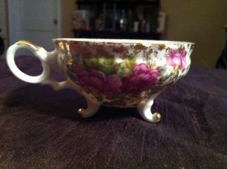 Rossetti Tea Cup W/fancy Handle,  Footed,  Pink Roses,  Gold Edge And Design, photo