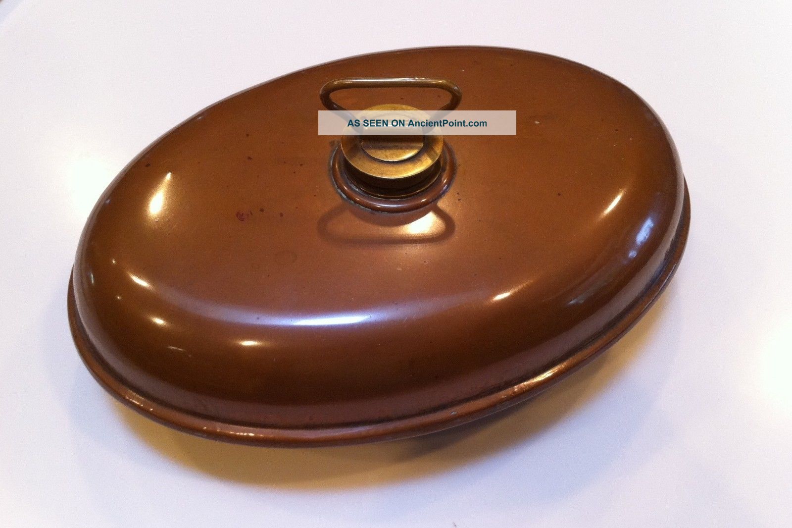 Antique German Copper Bed Warmer/foot Warmer With Brass Screw Cap Metalware photo