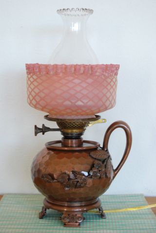 Gwtw Oil Kerosene Arts & Crafts Antique Meriden Mt.  Washington Burmese Glass Lamp photo