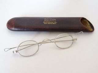 Fine Antique Pure Coin Silver Spectacles Reading Eyeglasses & Case San Francisco photo
