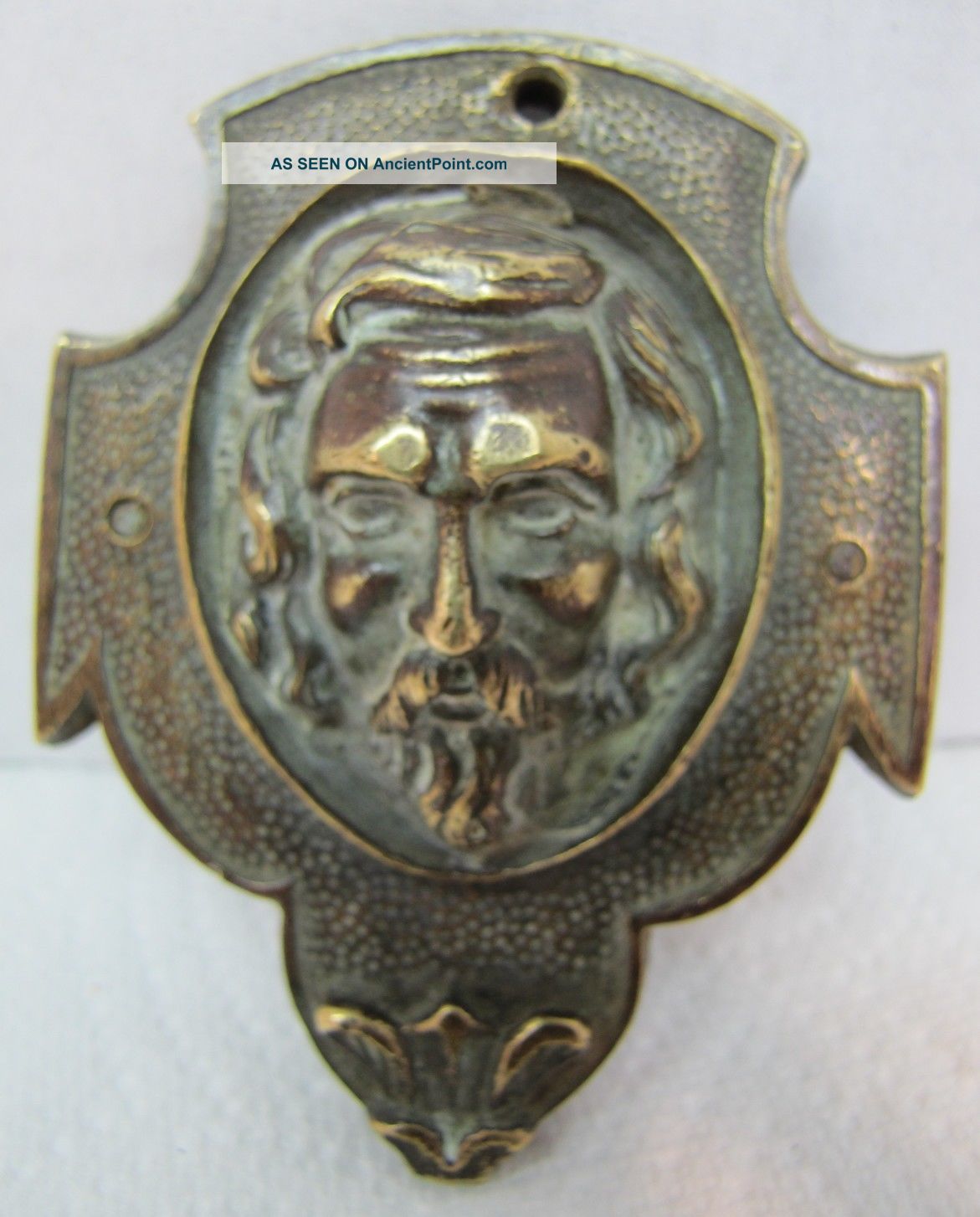 Exquisite Antique Bronze Wrought Iron Figural Key Hole Unusual Design Mans Face Metalware photo