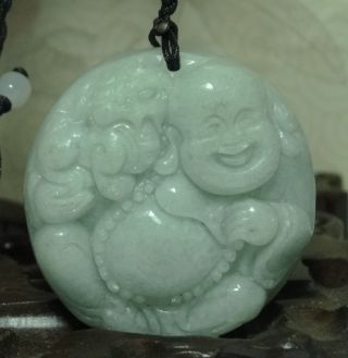 Green 100% Natural A Jade Jadeite Pendant / Laughing Buddha photo