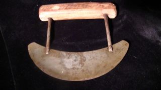 19thc Primitive Antique Vintage Hand Forged Food Wood Handle Chopper Cutter photo