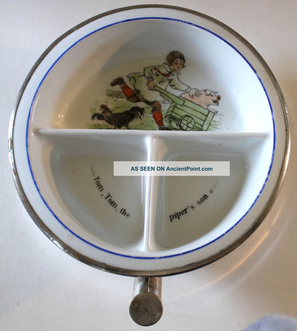 Vintage Excello Bay Food Dish Warmer Metal Porcelain Nursery Rhyme 3 Section Other photo