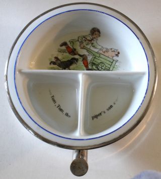Vintage Excello Bay Food Dish Warmer Metal Porcelain Nursery Rhyme 3 Section photo