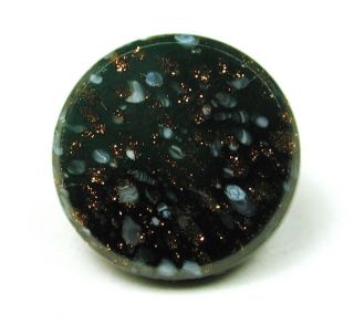 Antique Waistcoat Glass Ball Button Deep Green W/ Blue & Gold Sparkle photo