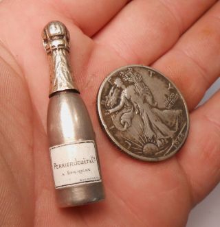 Rare Old Sewing Notion Sterling Needle Case Champagne Bottle Enamel Lable With photo