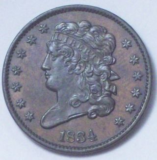 1834 Half Cent Classic Head Rare Strong Au+ Details - Authentic Colonial Coin photo