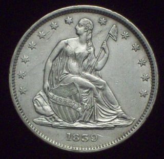 1839 Silver Seated Liberty Half Dollar Au Detailing First Year With Drapery Coin photo