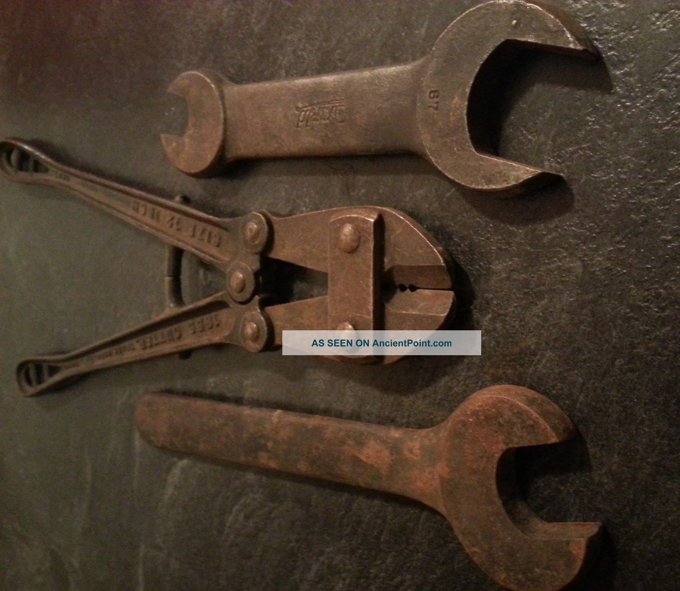 Of Old Tools:h.  K.  Porter Industrial - Aged Bolt Cutters And Wrenches - Steampunk Primitives photo