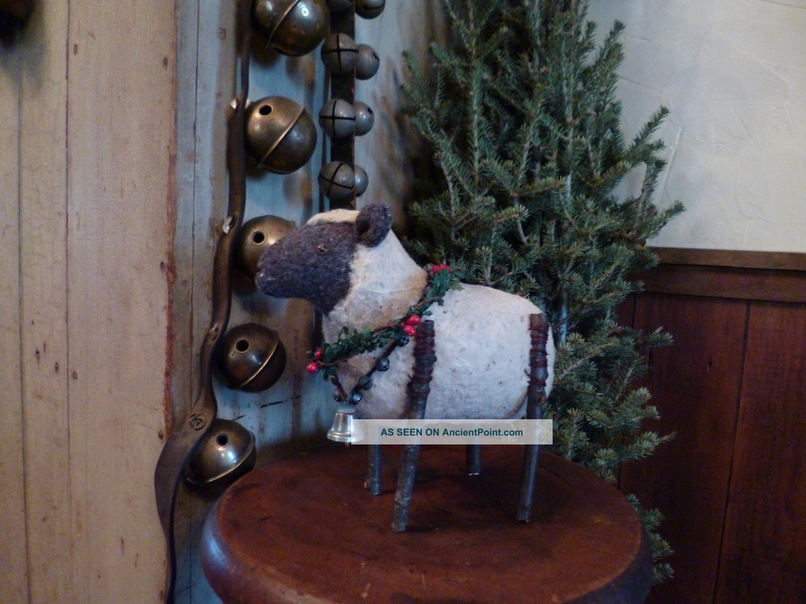 Primitive Folk Art Sheep Stick Legs Bells - Wreath Primitives photo