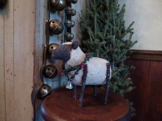Primitive Folk Art Sheep Stick Legs Bells - Wreath photo