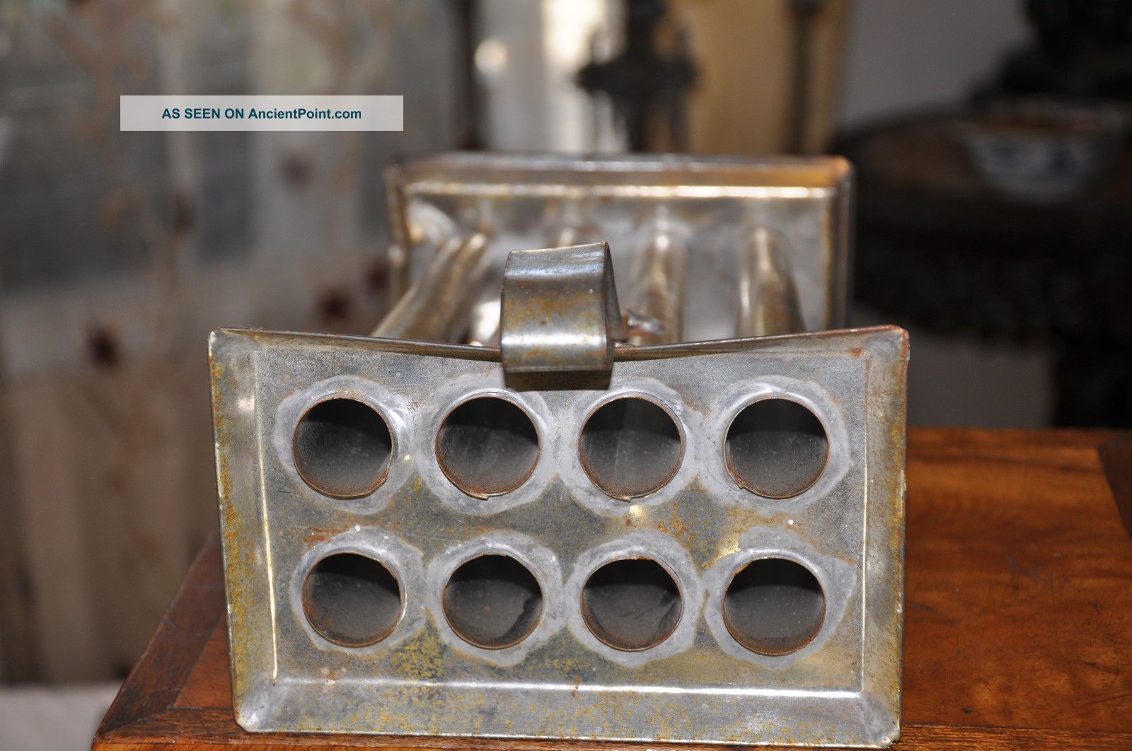 Antique Primitive Tin 8 Tube Held Candle Mold 10 Inch Tapered Candles Primitives photo