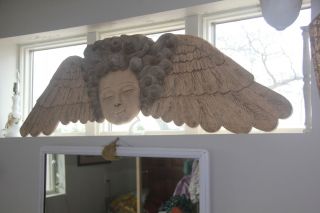 Wood Carved Angel Figure Head Repro Hand Carved Wood Fabulous Over 6 ' Long photo