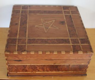 Antique Mid - 19th Century American Sailor - Made Inlaid Wooden Box With Star photo