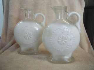 2 Antique Milky White And Clear Glass Bottles photo