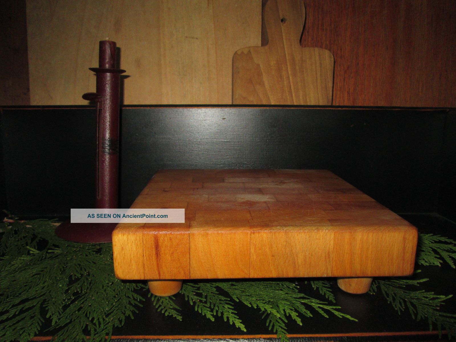 Small Primitive Country Farmhouse Wood Butcher Block Chopping Baord Block Primitives photo