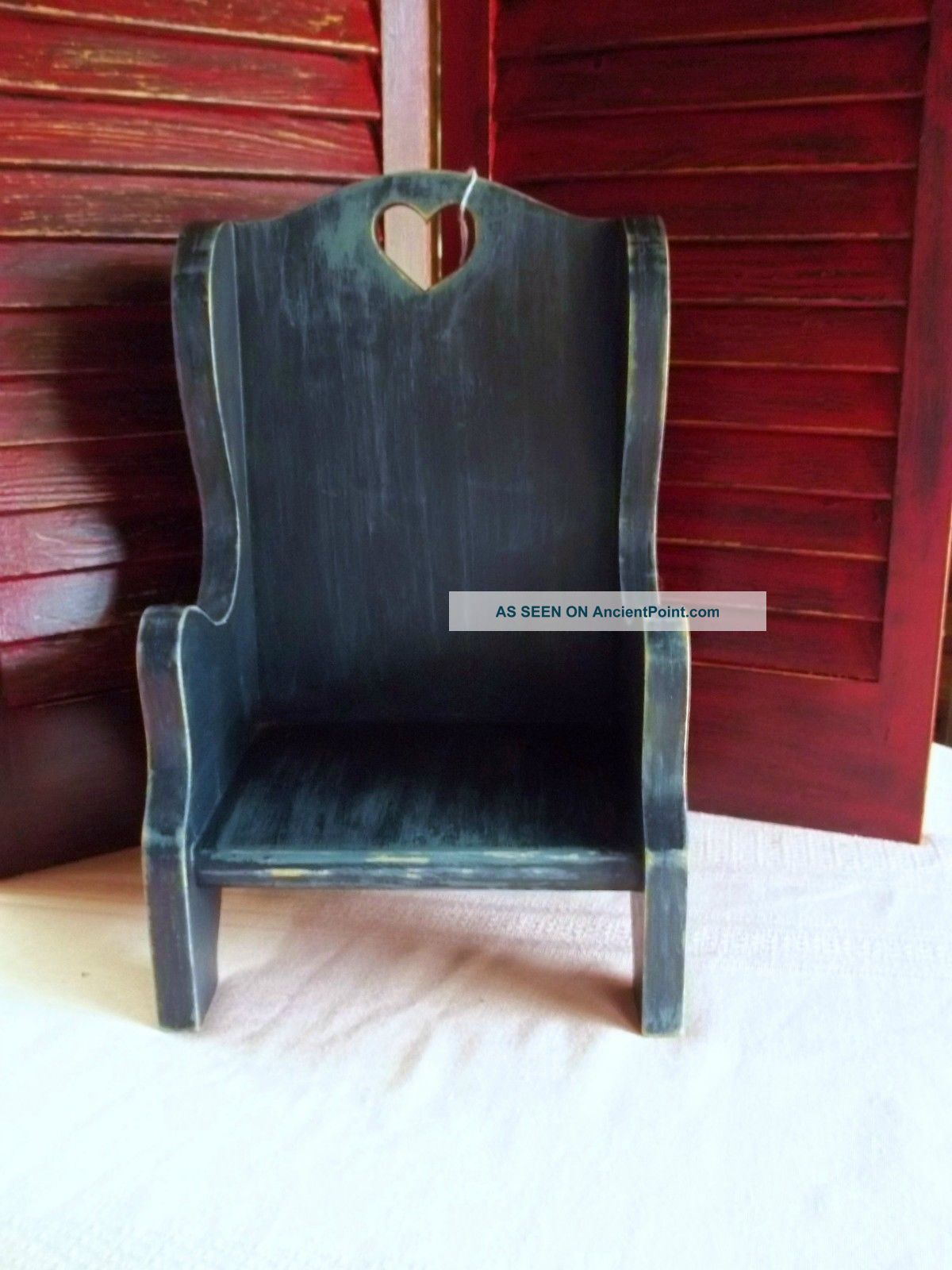Distressed Primitive Small Wooden Doll Chair In Blue And Black Primitives photo