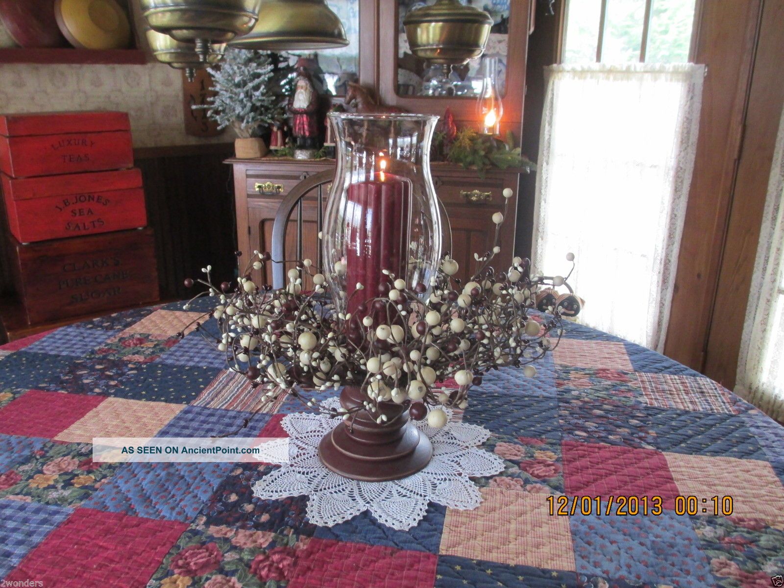 Large Pedestal Candle Lamp With Xl Glass Hurricane Globe - Lr.  Pip Candle Ring Primitives photo