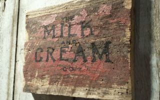 Primitive Old Early Worn Cabin Barn Wood Milk Cream Co Chibby Sign Farm Vintage photo