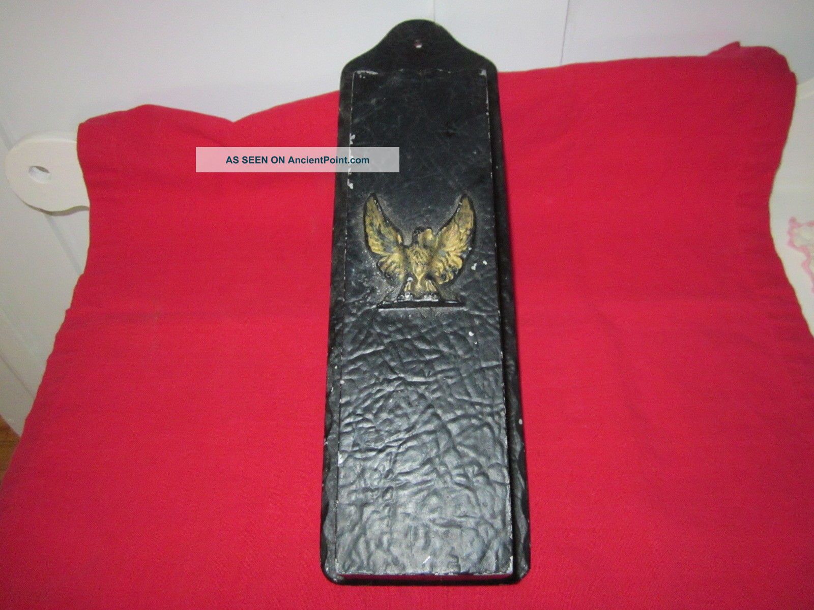 Old Black Wall Box With Eagle On Front/ Matches Or Candles? Primitives photo