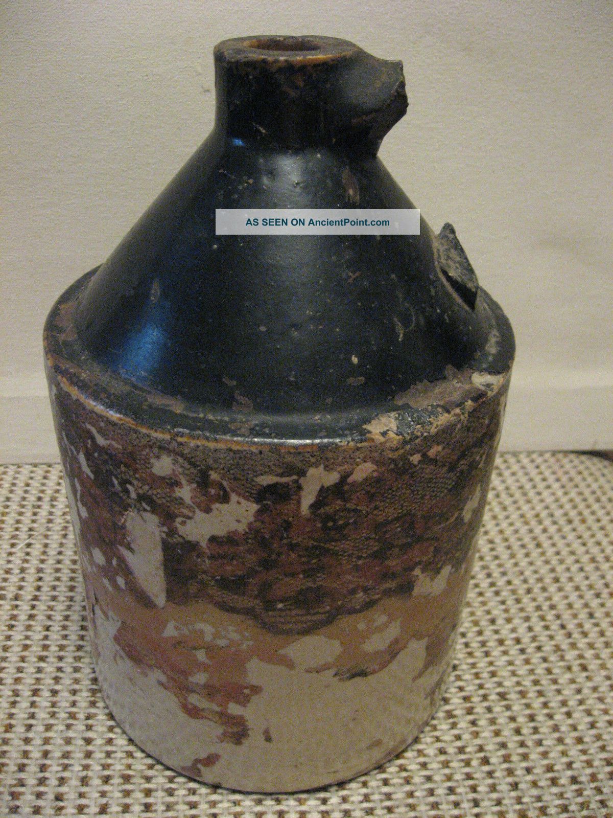 Primitive Antique Crock Stoneware Jug Americana Whiskey Primitives photo