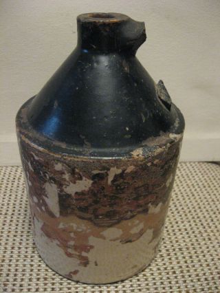 Primitive Antique Crock Stoneware Jug Americana Whiskey photo