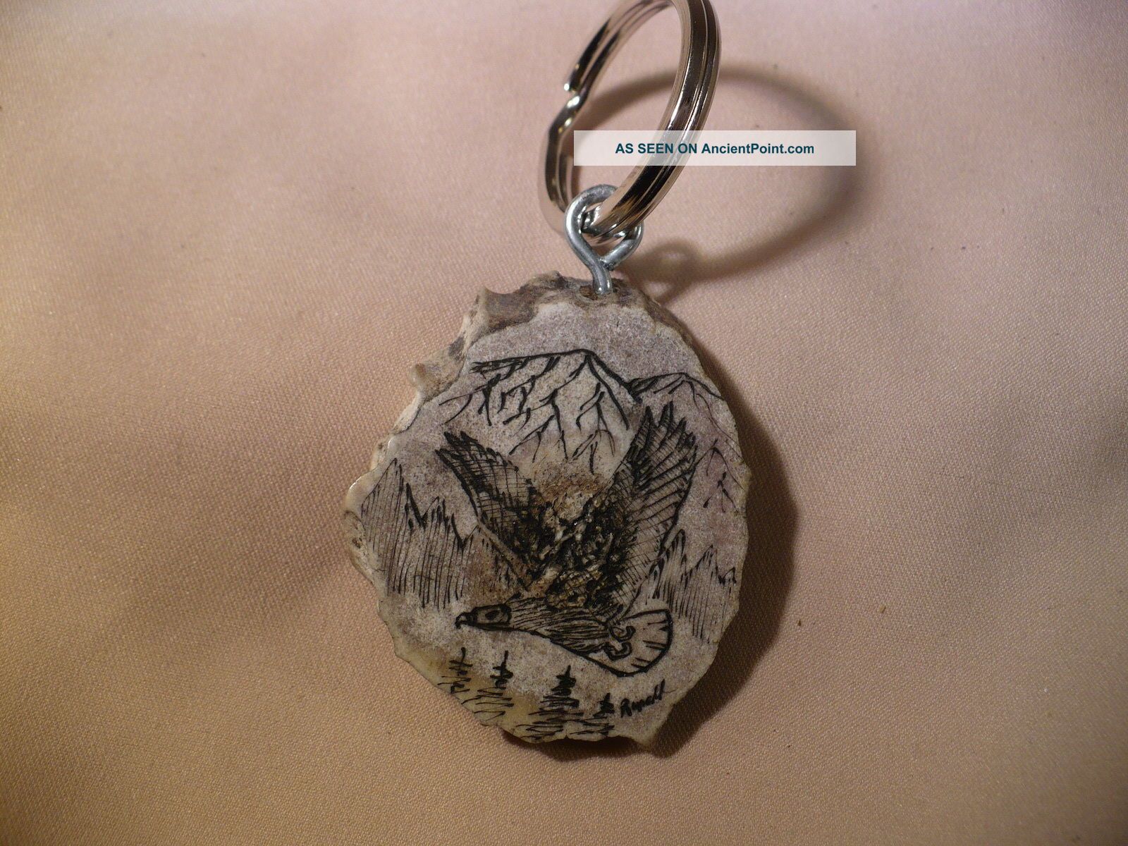 Scrimshaw Deer Antler Crown Keyring - Soaring Eagle Scrimshaws photo