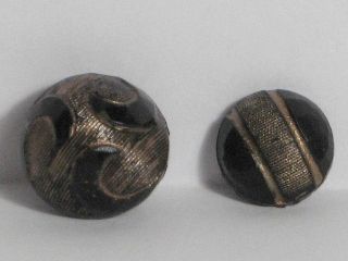 2vintage Black Glass Gold Round Buttons 1 Ball Shaped photo