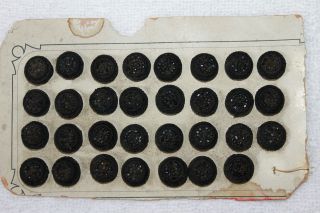 Sheet Of 31 French 19th C.  Black Crochet And Glass Mourning Buttons photo