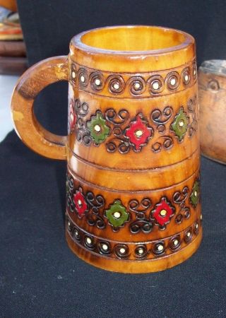 Antique Russian Wooden Match Cup Pencil Holder Hand Carved Russia photo