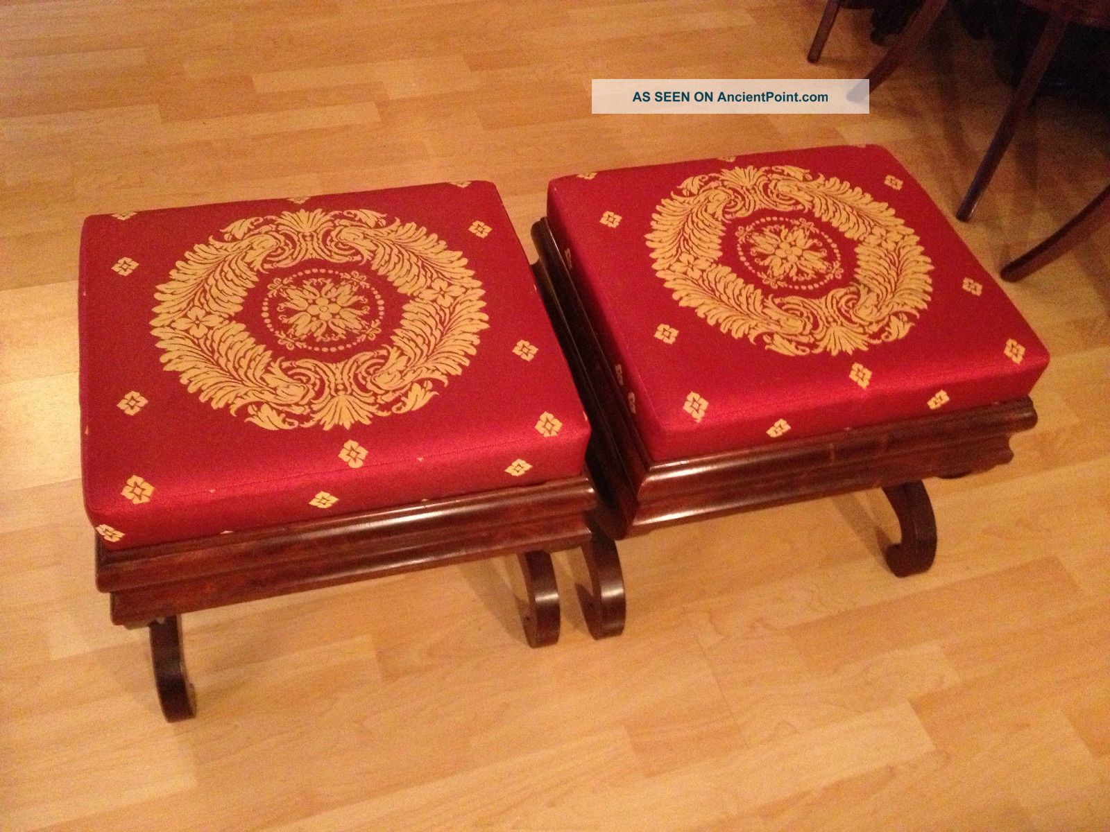 Rare American Classical Empire Federal Mahogany Stools Boston C.  1830 1800-1899 photo