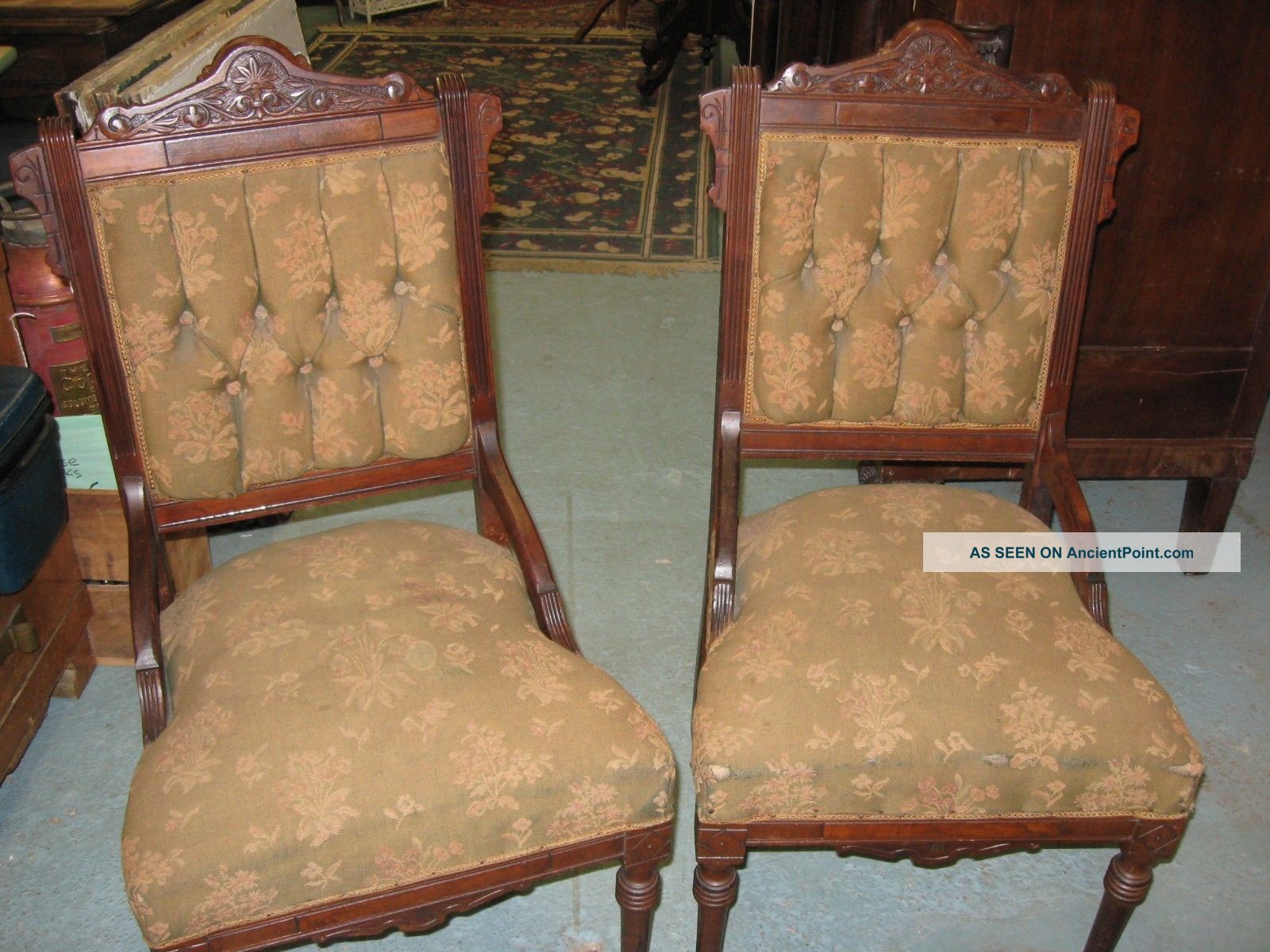 Antique Black Walnut Eastlake Side Chairs Pair 1800-1899 photo