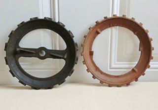 Antique Vintage Of 2 Cast Iron Jd Planter Farm Seed Plates Industrial Gears photo