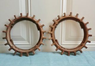Antique Rustic Of 2 Cast Iron Jd Planter Seed Plates Spiked Gears Old Farm photo
