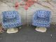 Vintage Pair Side Chairs Brocade Fabric Swivel Tufted Draper Haines Baker Era Post-1950 photo 4