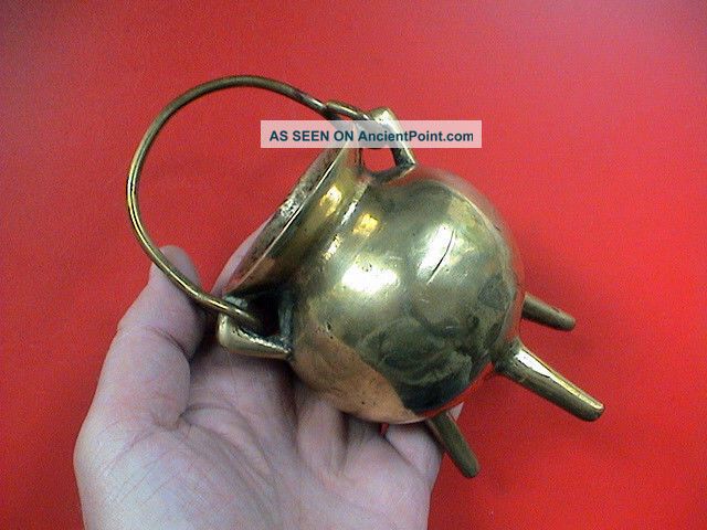 Rare Small Antique Bronze Tripod Cauldron,  18th Century Ad. Metalware photo