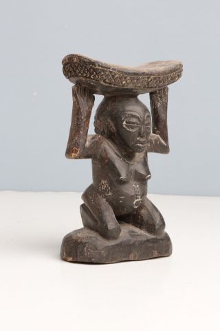 African Tribal Luba Headrest Hand Carved Wood East Congo Sculpture photo