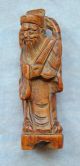Small Antique Chinese Box Wood Carving Fortune God With Great Petina Men, Women & Children photo 3