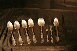 Collection Of Antique And Vintage Silver Plated Spoons With 2 Condiment Forks photo