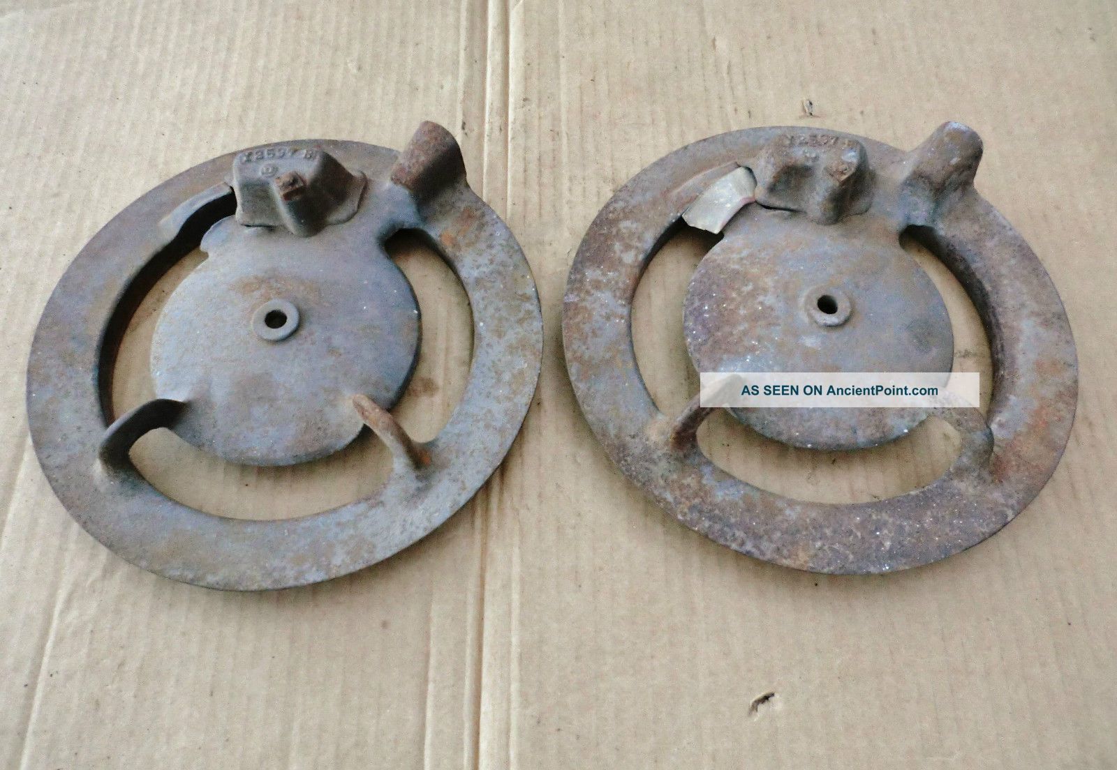 Antique 2 Metal Jd Farm Planter Plate Covers Y2597b Steampunk Art Primitives photo